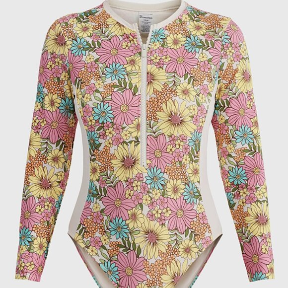 New Floral No Boundaries Women's Surf One Piece Swimsuit with Long Sleeves - M - Picture 1 of 7